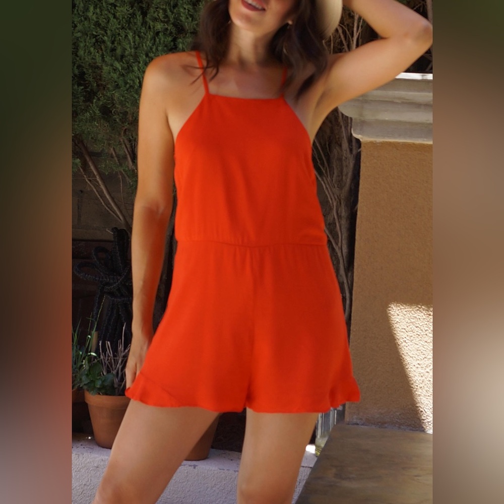 Low Back Red Orange Romper Summer Staple by In The Beginning  Size S